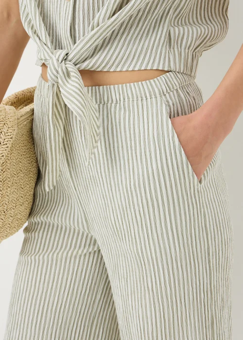 Sage Green Seersucker Stripe Wide Leg Trousers - 8/L29 Image 3