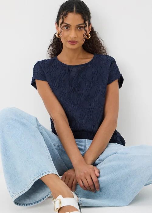 Navy Wavy Textured Crew Neck T-Shirt - 8 Image 3
