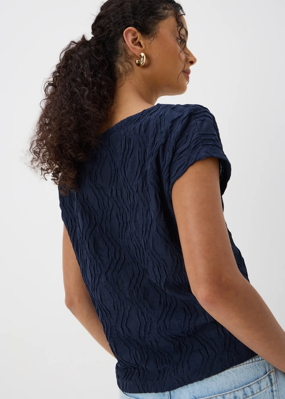 Navy Wavy Textured Crew Neck T-Shirt - 8 Image 2