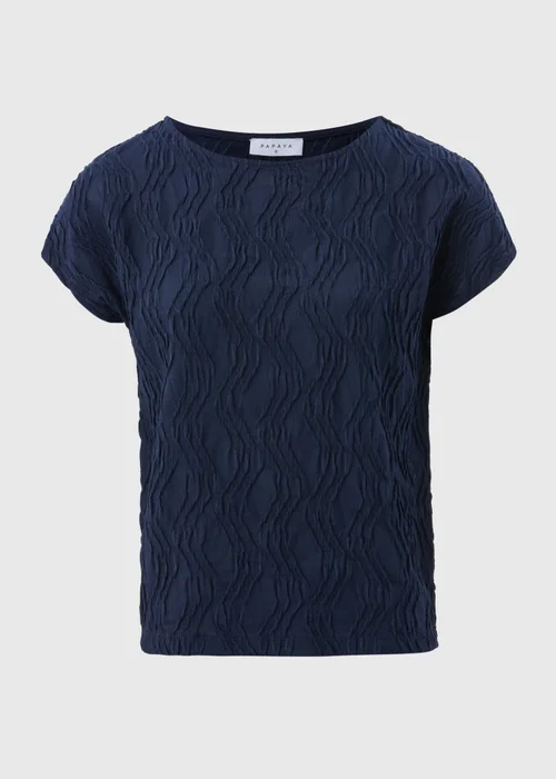 Navy Wavy Textured Crew Neck T-Shirt - 8 Image 4