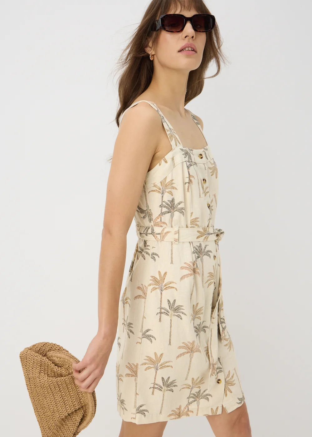 Stone Palm Print Linen Blend Dress - 8 Image 1