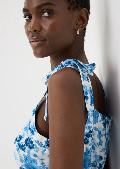 Blue Floral Tie Midi Dress - 8 Image 3