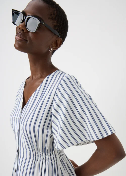 Navy Stripe Shirred Midi Dress - 8 Image 3