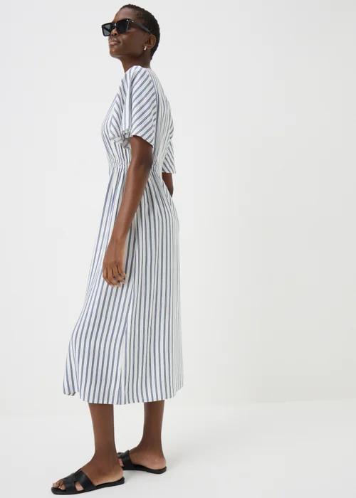Navy Stripe Shirred Midi Dress - 8 Image 1