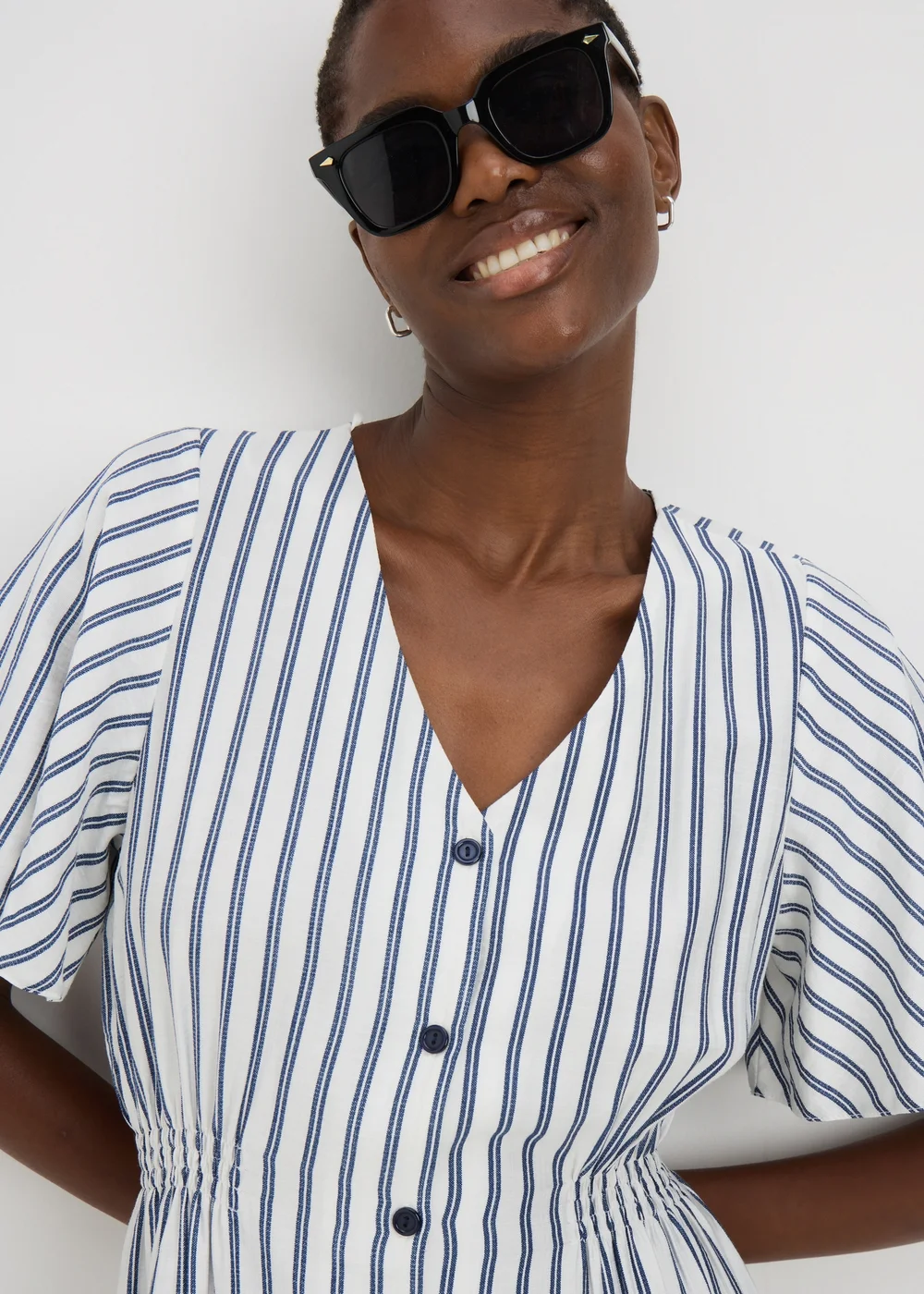 Navy Stripe Shirred Midi Dress - 8 Image 2