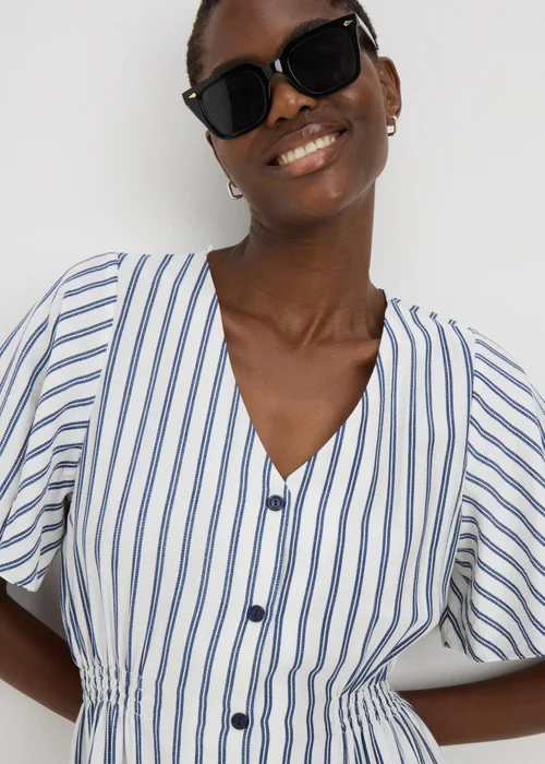 Navy Stripe Shirred Midi Dress - 8 Image 2