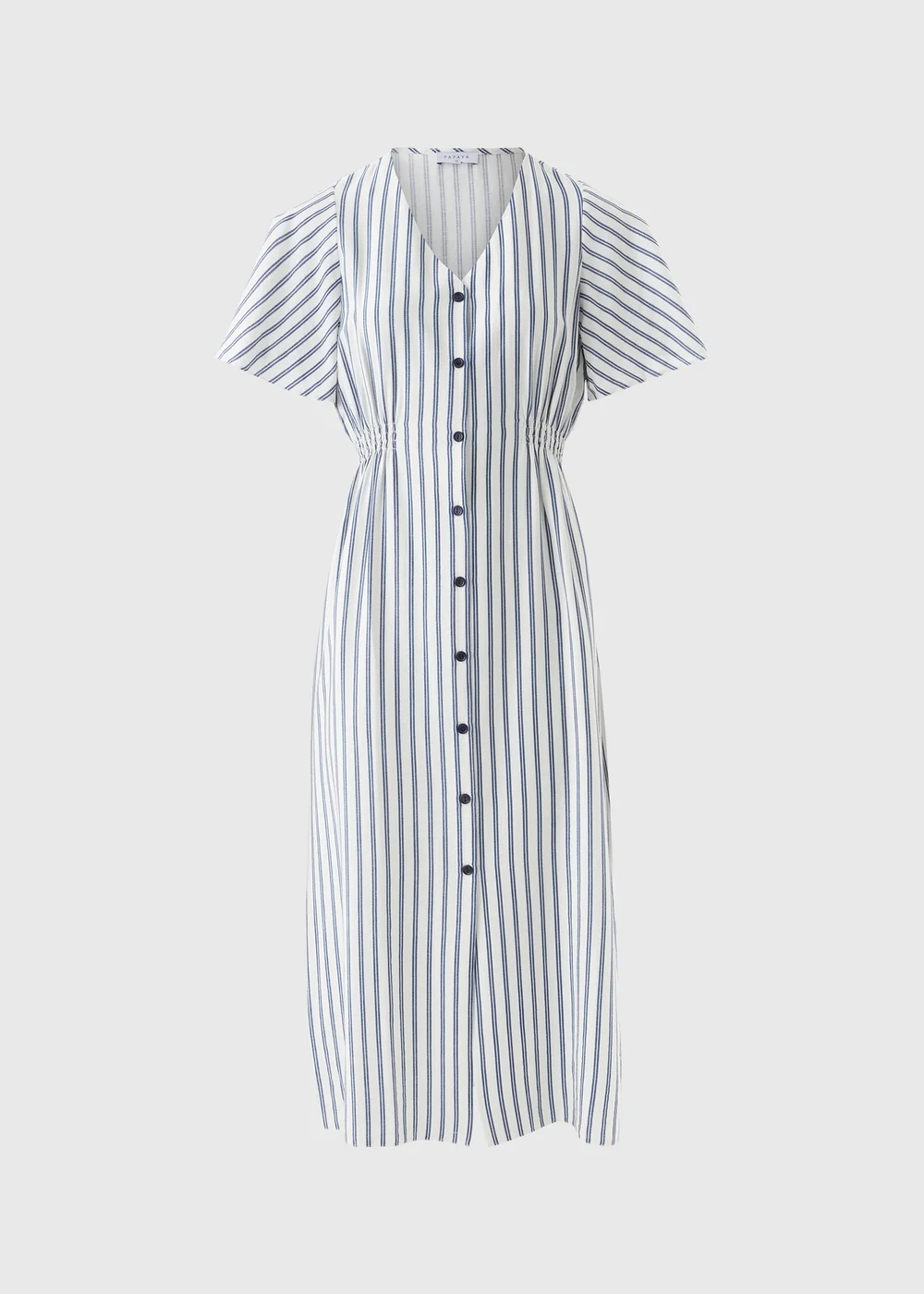 Navy Stripe Shirred Midi Dress - 8 Image 4