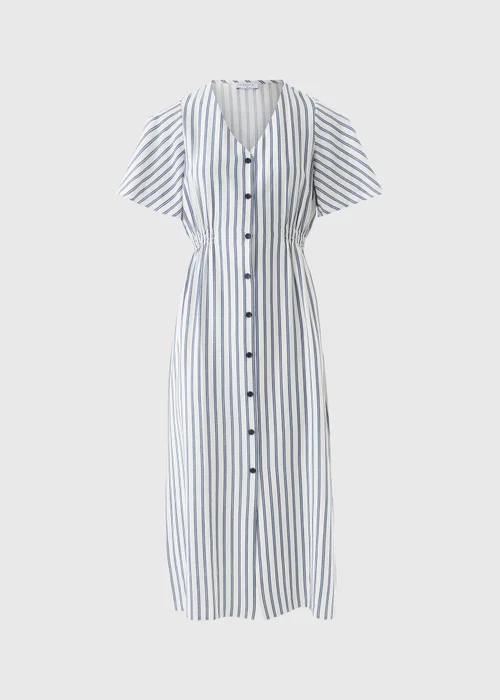 Navy Stripe Shirred Midi Dress - 8 Image 4