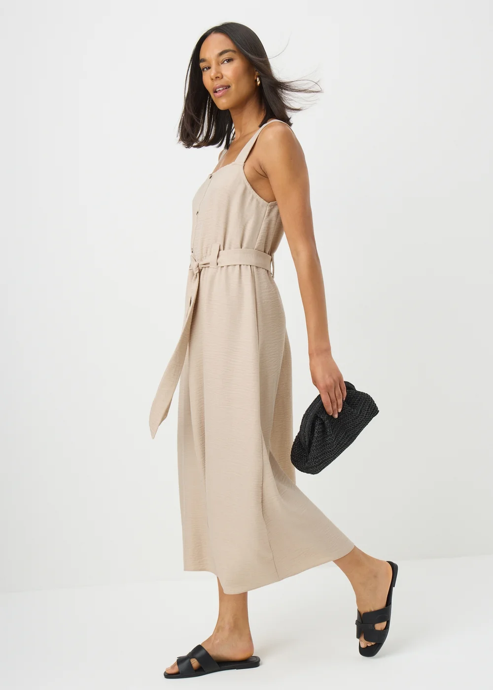 Stone Belted Square Neck Midi Dress - 8 Image 1
