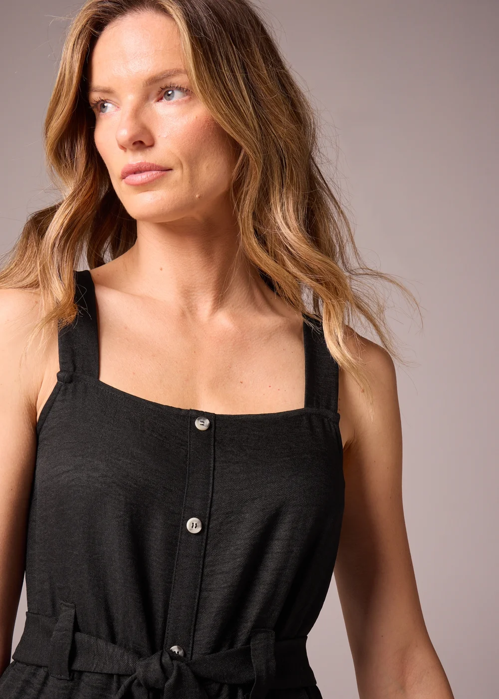 Black Square Neck Belted Midi Dress - 8 Image 3