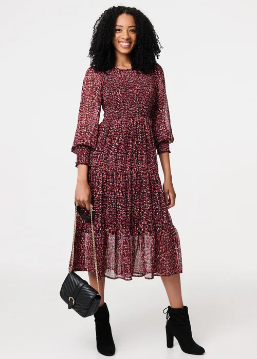 Izabel London Red Ditsy Floral Tier Puff Sleeve Midi Dress - 8 Image 1