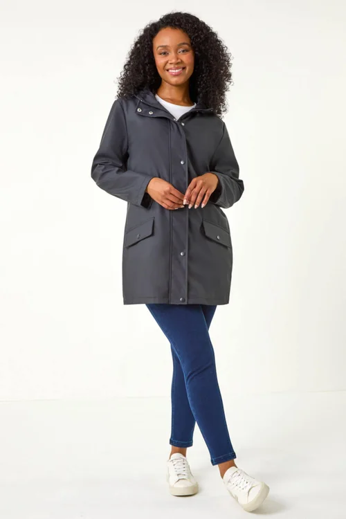 Roman Navy Petite Hooded Zip & Pocket Raincoat - 12 Image 2