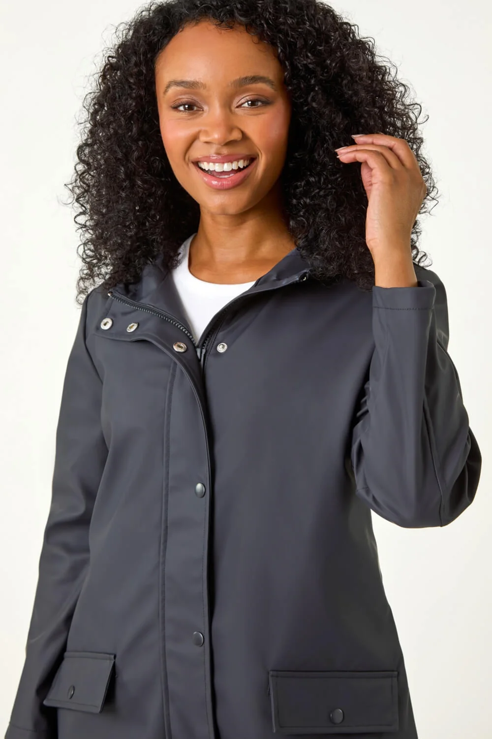 Roman Navy Petite Hooded Zip & Pocket Raincoat - 12 Image 4