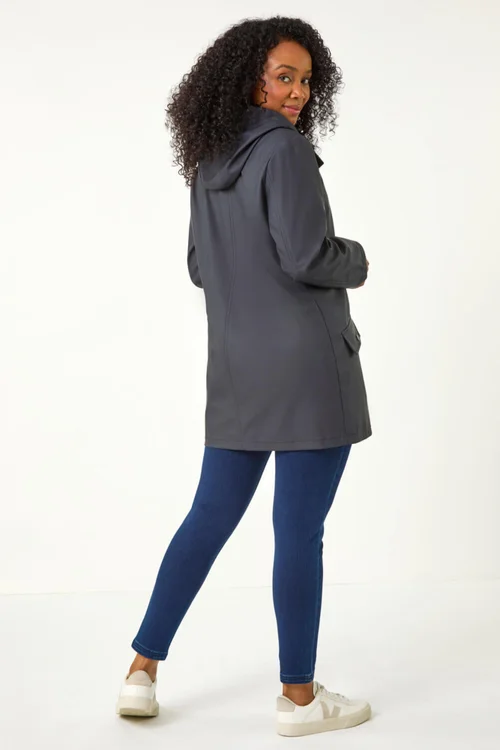 Roman Navy Petite Hooded Zip & Pocket Raincoat - 12 Image 3