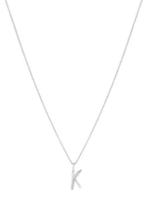 Simply Silver Sterling Silver 925 Polished & Cubic Zirconia Initial Pendant - K - S Image 1