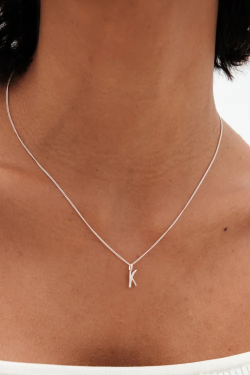 Simply Silver Sterling Silver 925 Polished & Cubic Zirconia Initial Pendant - K - S Image 2