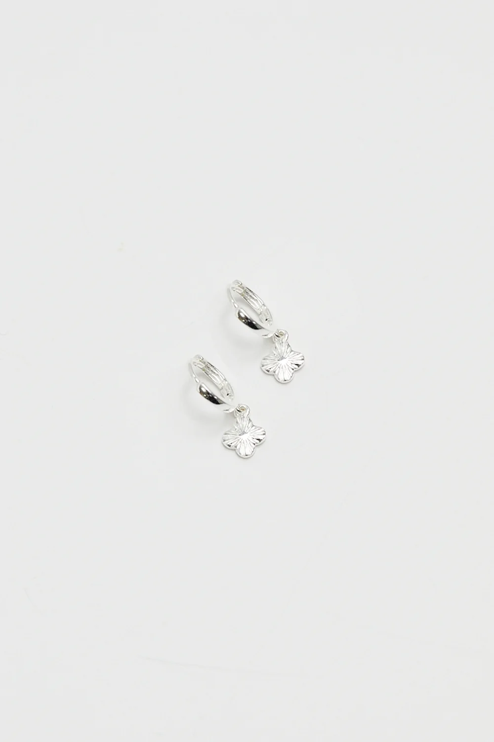 Simply Silver Sterling Silver 925 Polished Diamond Cut Clover Charm Hoop Earrings - One Size Image 2