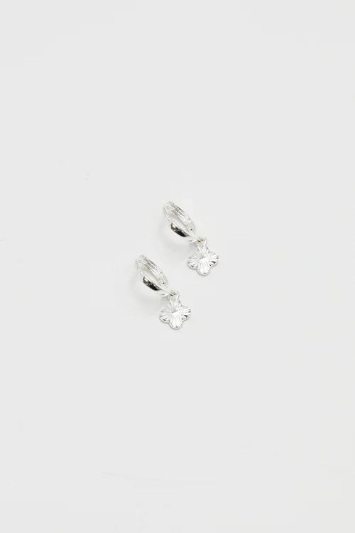 Simply Silver Sterling Silver 925 Polished Diamond Cut Clover Charm Hoop Earrings - One Size Image 2