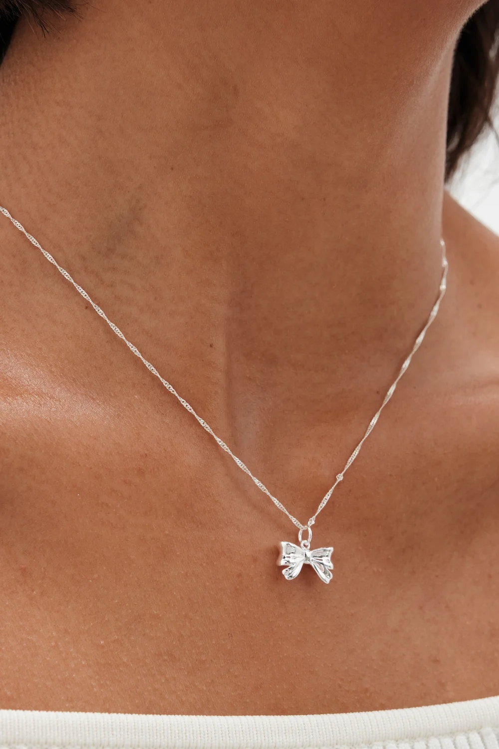 Simply Silver Sterling Silver 925 Polished Bow Pendant Necklace - One Size Image 2