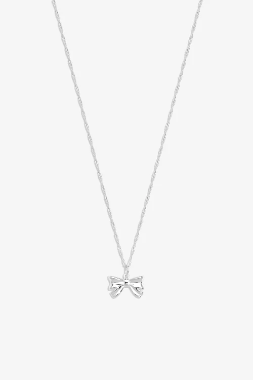 Simply Silver Sterling Silver 925 Polished Bow Pendant Necklace - One Size Image 1
