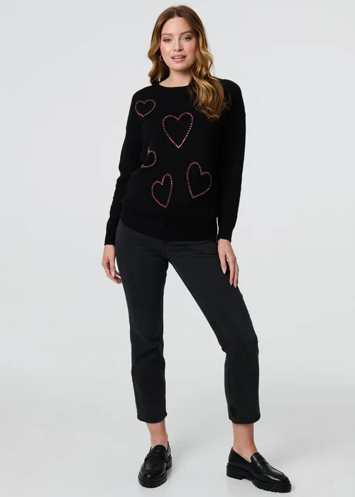 Izabel London Black Heart Embellished Long Sleeve Jumper - 8 Image 1