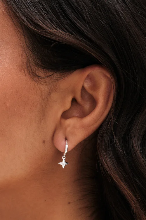 Simply Silver Sterling Silver 925 Polished and Cubic Zirconia Silver Crystal Celestial Charm Hoop Earrings - One Size Image 2