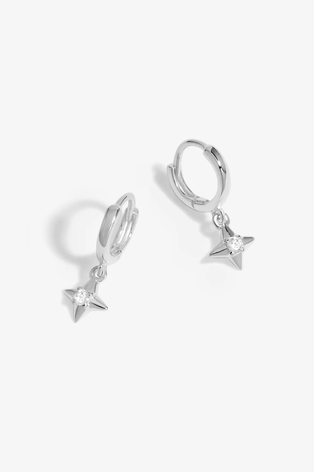 Simply Silver Sterling Silver 925 Polished and Cubic Zirconia Silver Crystal Celestial Charm Hoop Earrings - One Size Image 1