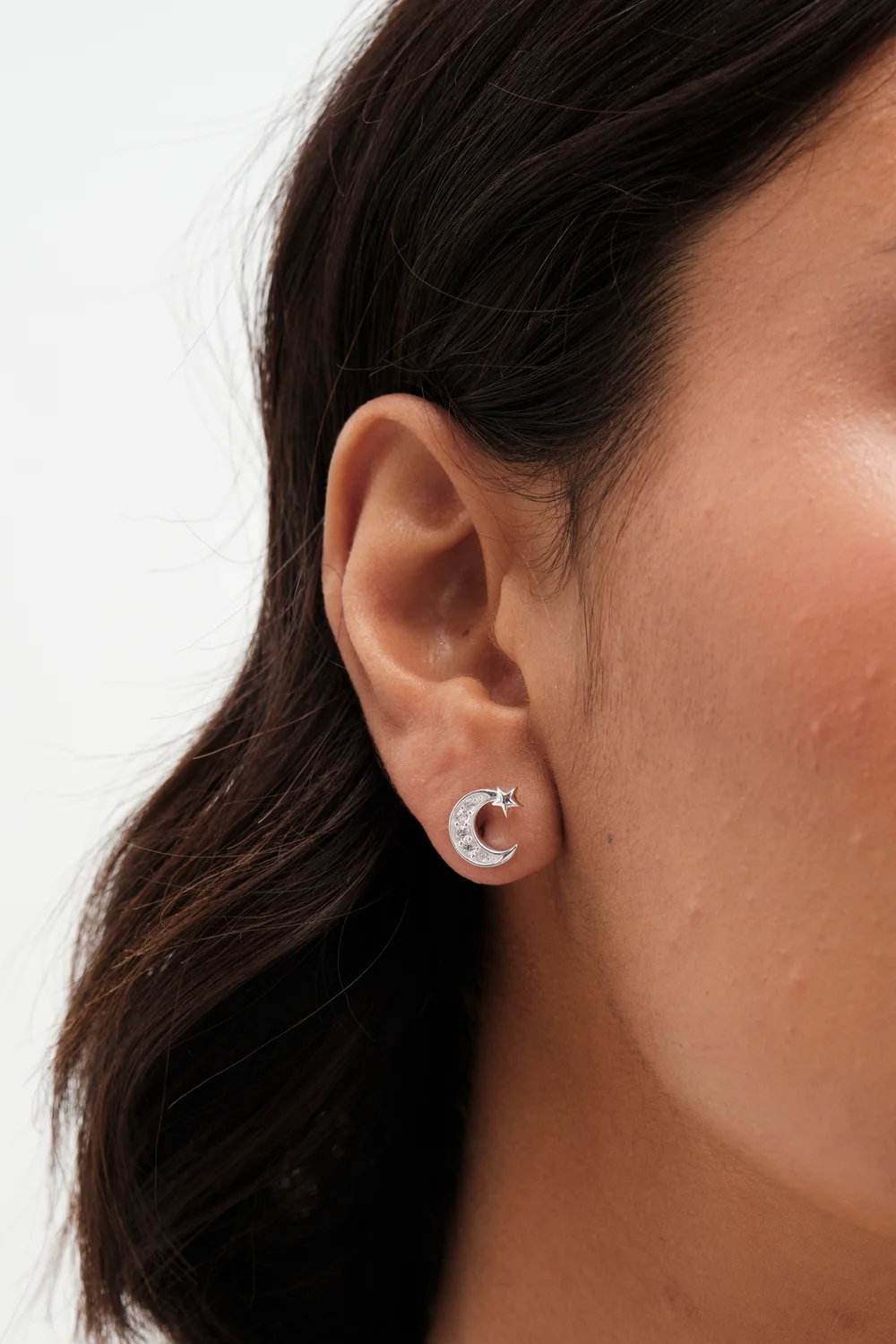 Simply Silver Sterling Silver 925 Cubic Zirconia Pave Celestial Stud Earrings - One Size Image 1