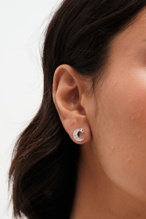 Simply Silver Sterling Silver 925 Cubic Zirconia Pave Celestial Stud Earrings - One Size Image 1