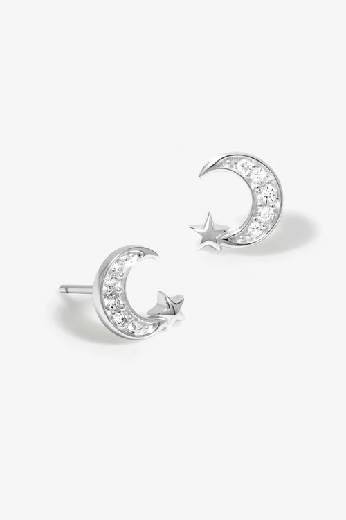 Simply Silver Sterling Silver 925 Cubic Zirconia Pave Celestial Stud Earrings - One Size Image 2