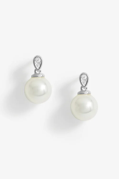 Simply Silver Sterling Silver 925 Cubic Zirconia & Pearl Classic Stud Earrings - One Size Image 1