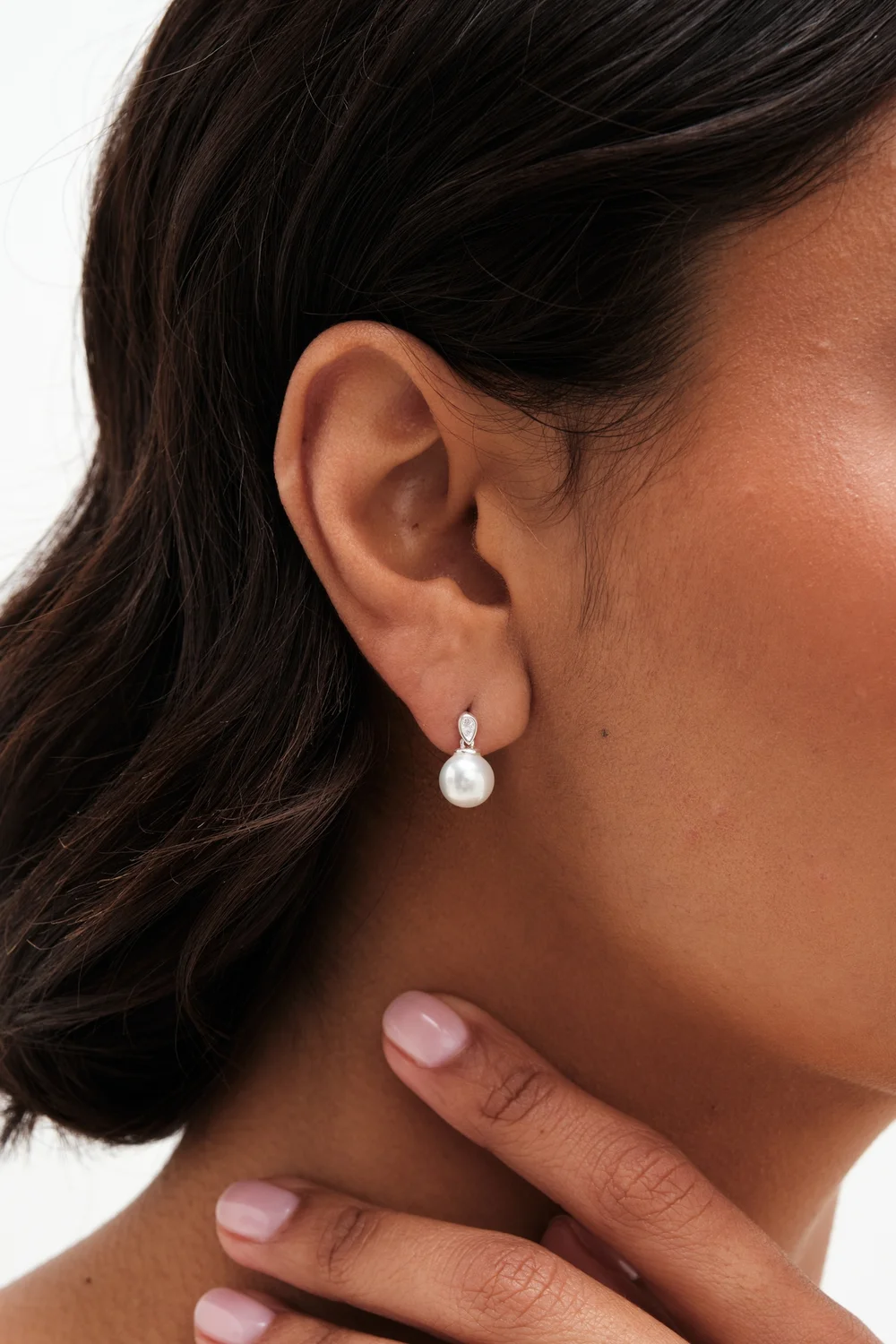 Simply Silver Sterling Silver 925 Cubic Zirconia & Pearl Classic Stud Earrings - One Size Image 2