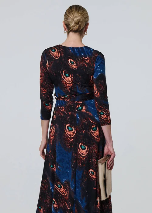 Izabel London Blue Peacock Print 3/4 Sleeve Wrap Maxi Dress - 8 Image 3