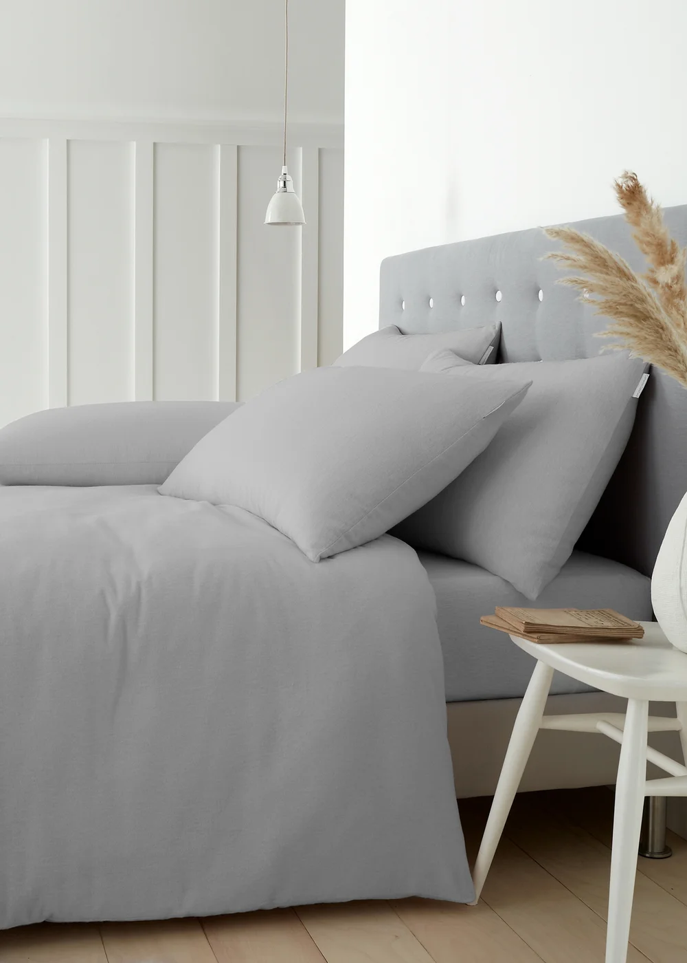 Catherine Lansfield Grey Brushed Cotton Duvet Set - Single Image 1