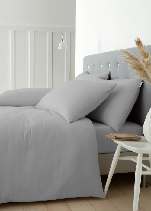 Catherine Lansfield Grey Brushed Cotton Duvet Set - Single Image 1
