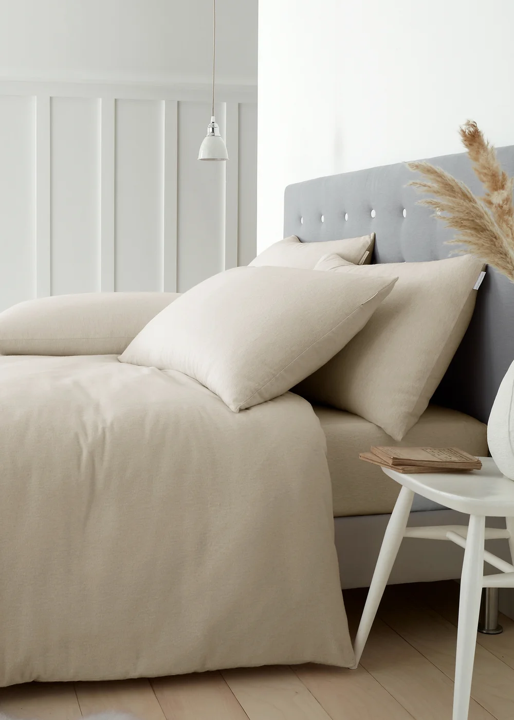 Catherine Lansfield Cream Brushed Cotton Duvet Set - Single Image 1