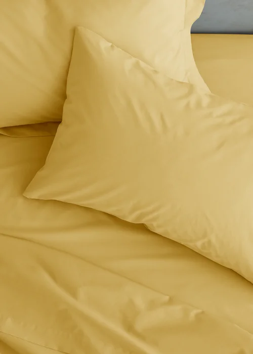Catherine Lansfield Easy Iron Percale Standard Pillowcase Pair Yellow - 50 x 75cm Image 1