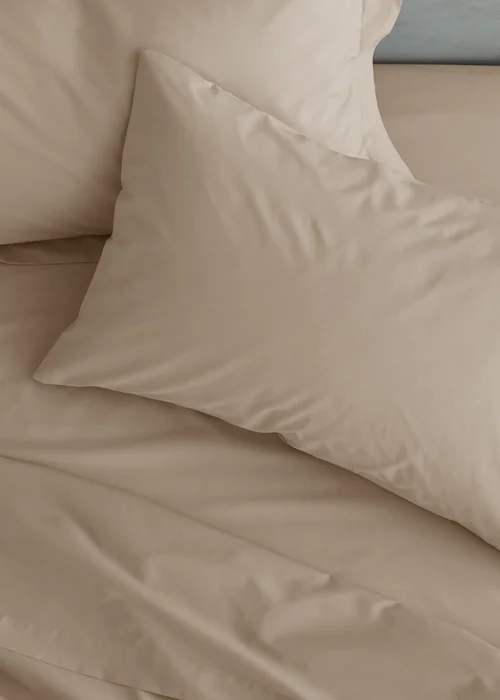 Catherine Lansfield Easy Iron Percale Standard Pillowcase Pair Natural - 50 x 75cm Image 1
