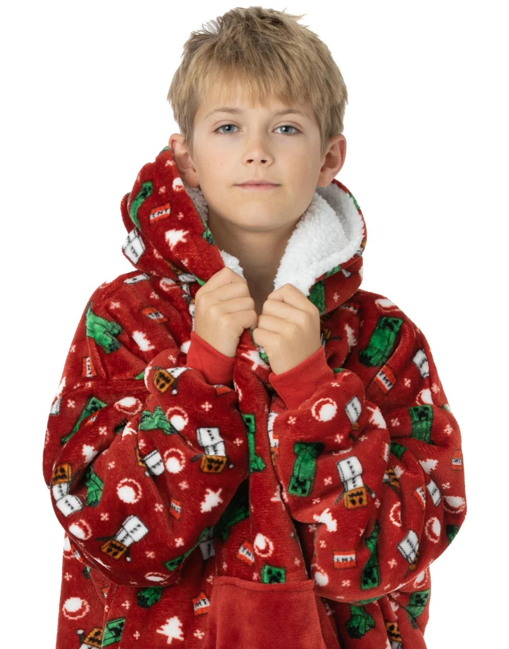 Vanilla Underground Minecraft Unisex Kids Red Christmas Blanket Hoodie - One Size Image 5