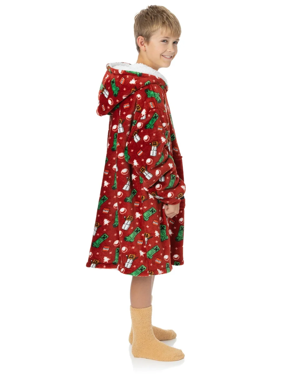 Vanilla Underground Minecraft Unisex Kids Red Christmas Blanket Hoodie - One Size Image 4