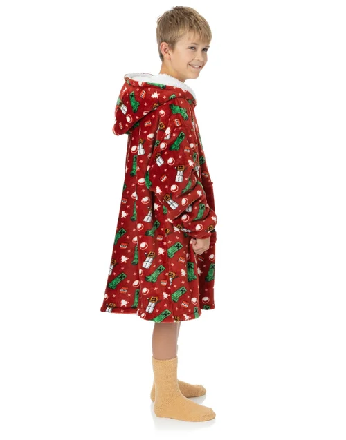 Vanilla Underground Minecraft Unisex Kids Red Christmas Blanket Hoodie - One Size Image 4