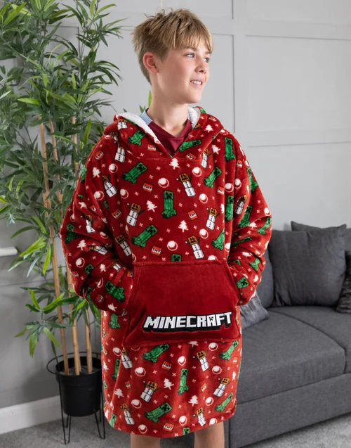 Vanilla Underground Minecraft Unisex Kids Red Christmas Blanket Hoodie - One Size Image 2