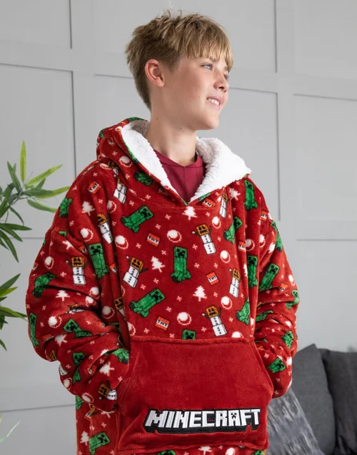 Vanilla Underground Minecraft Unisex Kids Red Christmas Blanket Hoodie - One Size Image 3