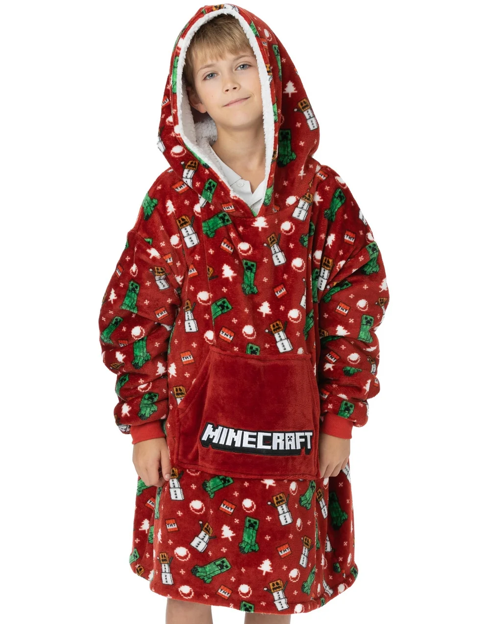 Vanilla Underground Minecraft Unisex Kids Red Christmas Blanket Hoodie - One Size Image 1