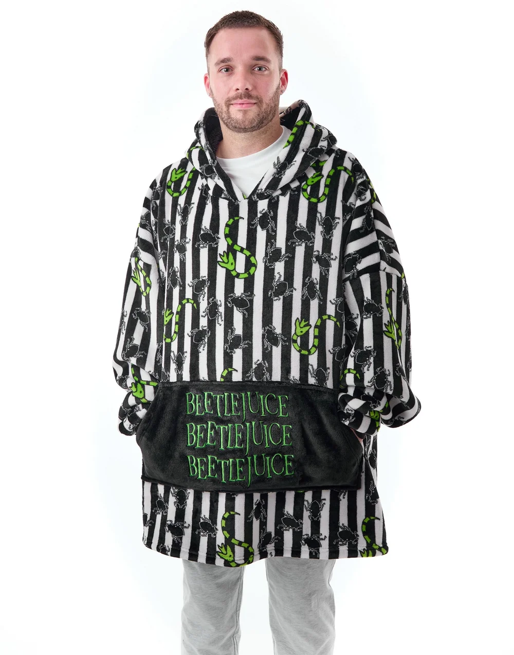 Beetlejuice Multicoloured Stripy Blanket Hoodie - One Size Image 1