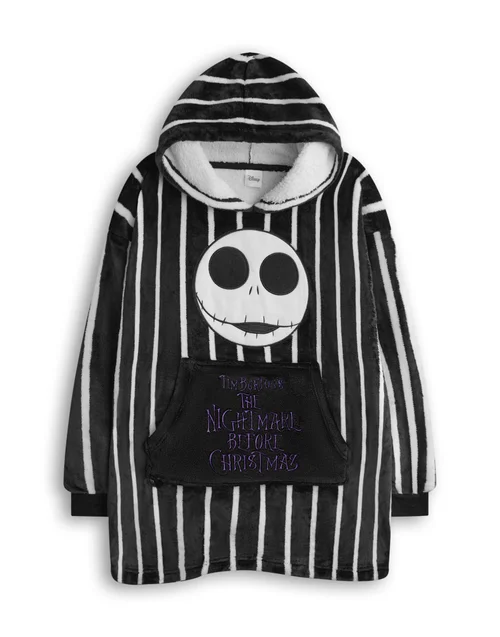 Disney The Nightmare Before Christmas Kids Black Blanket Hoodie - One Size Image 1