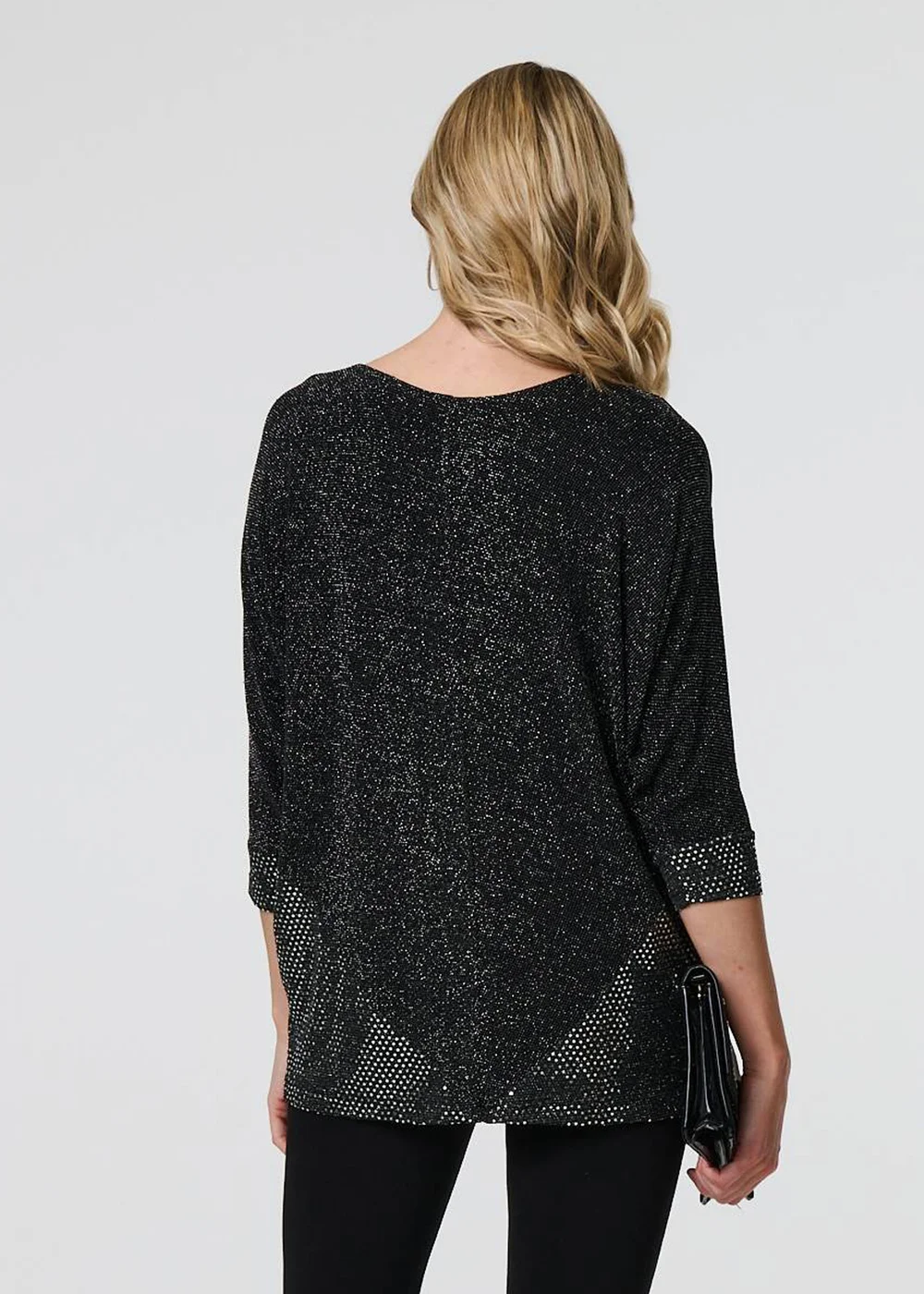 Izabel London Black Glittery Metallic Trim 3/4 Sleeve Tunic - 8 Image 3
