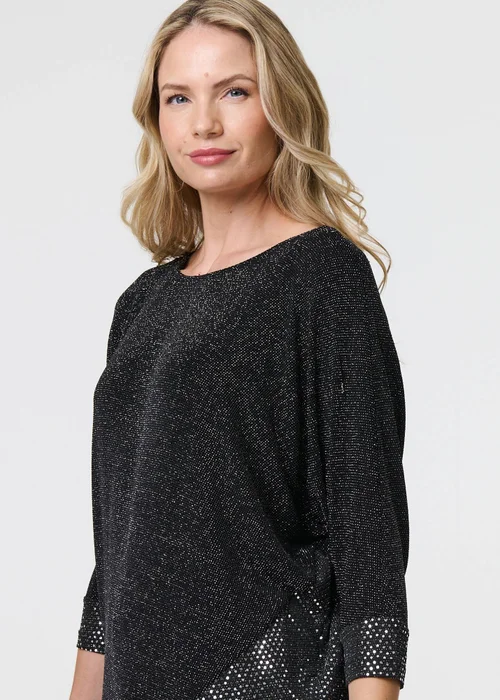Izabel London Black Glittery Metallic Trim 3/4 Sleeve Tunic - 8 Image 2
