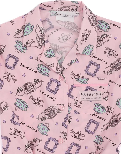 Vanilla Underground Friends Girls Pink Central Perk Logo Aop Pyjama Set (7 - 13 Years) - Age 7-8 Years Image 5
