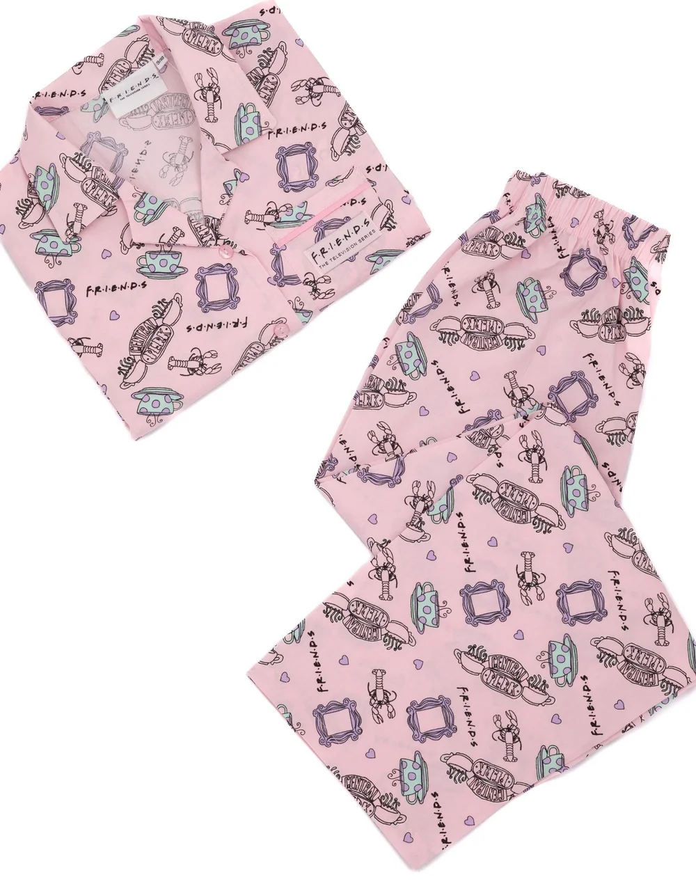 Vanilla Underground Friends Girls Pink Central Perk Logo Aop Pyjama Set (7 - 13 Years) - Age 7-8 Years Image 4